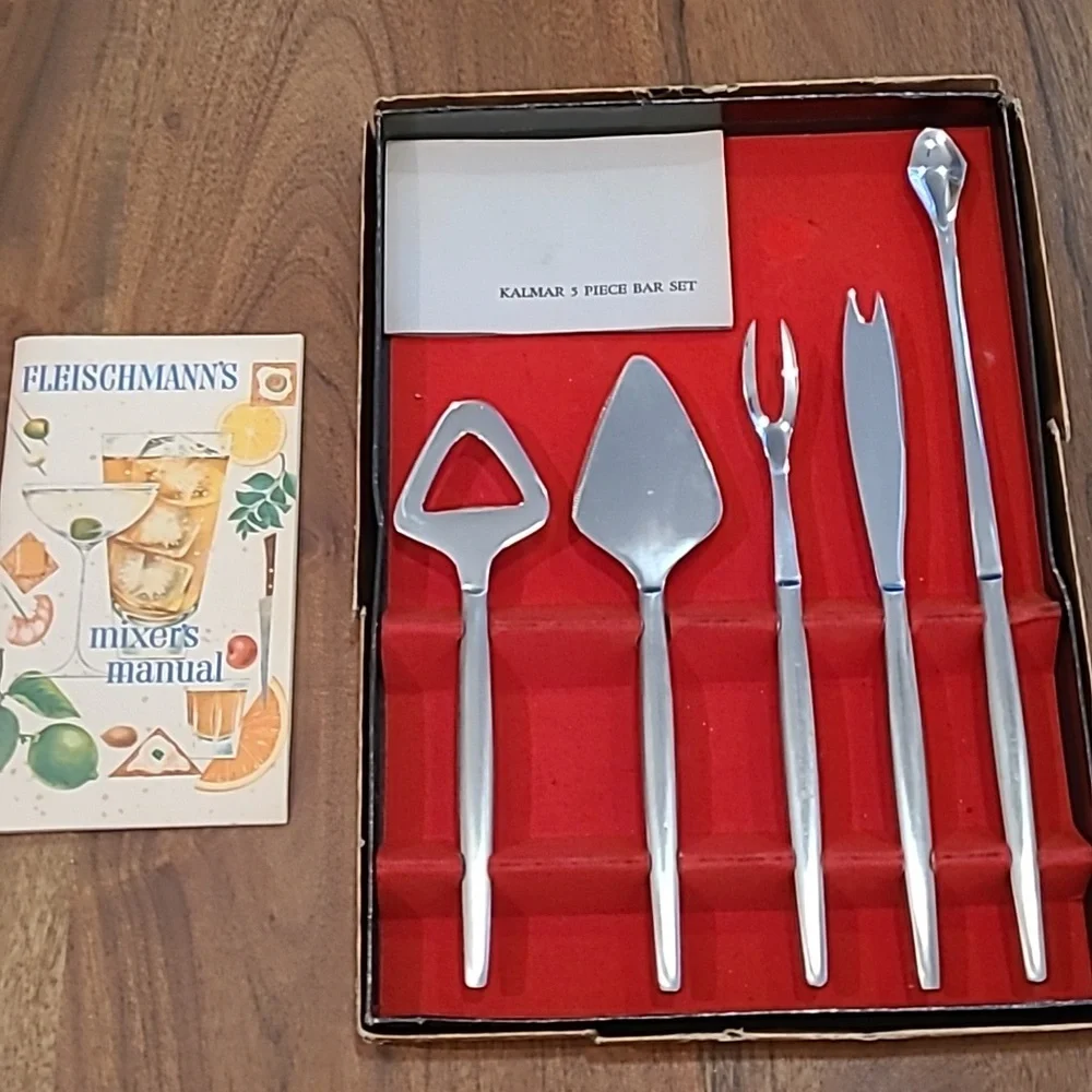 Vintage MCM Kalmar Stainless Steel 5 pc bar set